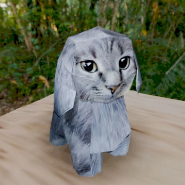 Cabbit standing on a garden table