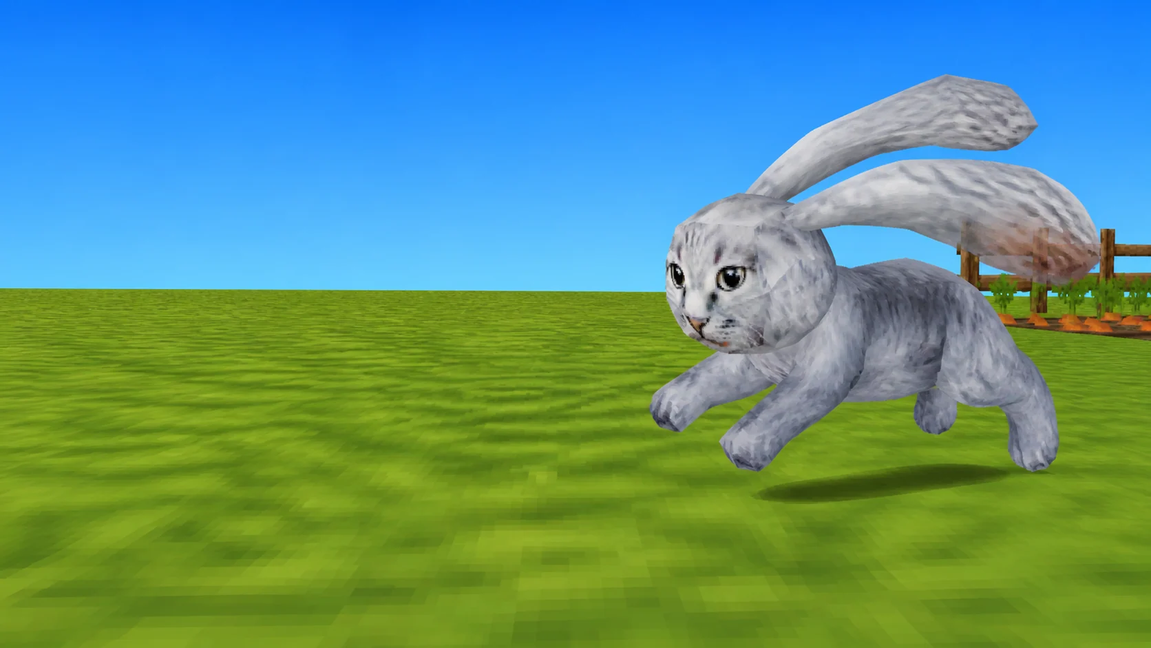 Cabbit running across the field